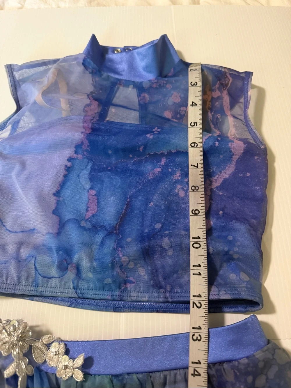 Weissman dance costume 2 piece lyrical mesh Blue watercolor 14113 MC child